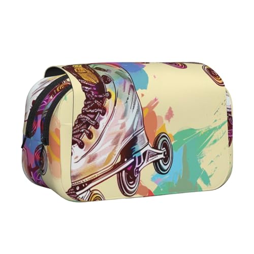 AQRJLPO Federmäppchen mit niedlichem Affen-Kunstdruck, doppellagig, Flip-Bleistifttasche, Stift-Organizer, Make-up-Tasche für Schule, Reisen und Arbeit, Bunte Rollschuhe, Einheitsgröße, Schulranzen von AQRJLPO