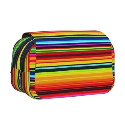 AQRJLPO Federmäppchen mit niedlichem Affen-Kunstdruck, doppellagig, Flip-Bleistifttasche, Stift-Organizer, Make-up-Tasche für Schule, Reisen und Arbeit, Bunte mexikanische Streifen, Einheitsgröße von AQRJLPO