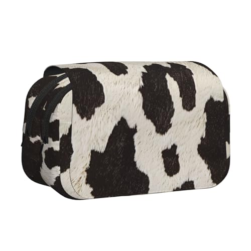 AQRJLPO Federmäppchen mit niedlichem Affen-Kunstdruck, doppellagig, Flip-Bleistifttasche, Stift-Organizer, Make-up-Tasche für Schule, Reisen und Arbeit, Kuhfell-Aufdruck, Einheitsgröße, Schulranzen von AQRJLPO