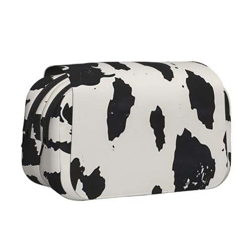 AQRJLPO Federmäppchen mit niedlichem Affen-Kunstdruck, doppellagig, Flip-Bleistifttasche, Stift-Organizer, Make-up-Tasche für Schule, Reisen und Arbeit, Kuhfleck, Einheitsgröße, Schulranzen von AQRJLPO