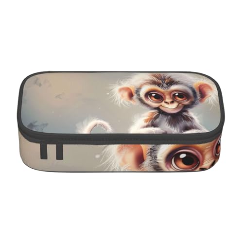 AQRJLPO Federmäppchen mit niedlichem Affen-Kunstdruck, niedliches Federmäppchen, großes Fassungsvermögen, Federmäppchen, Reise-Make-up-Tasche für Studenten, Mädchen, Jungen, Frauen, Schwarz von AQRJLPO