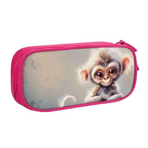 AQRJLPO Federmäppchen mit niedlichem Affen-Kunstdruck für Jungen und Mädchen, großes Fassungsvermögen, Büro, Schule, Studenten, Schreibwaren-Tasche, Stifthalter mit 2 Fächern, Schwarz, rose von AQRJLPO