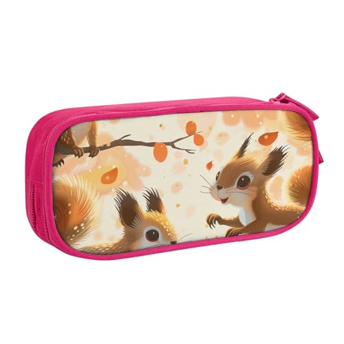 AQRJLPO Federmäppchen mit niedlichem Eichhörnchen-Aufdruck, für Jungen und Mädchen, großes Fassungsvermögen, Büro, Schule, Studenten, Schreibwaren-Tasche, Stifthalter mit 2 Fächern, Schwarz, rose von AQRJLPO