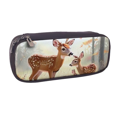AQRJLPO Federmäppchen mit niedlichem Hirschaufdruck, Leder-Federmäppchen, niedliches Stifteetui, Reise-Make-up-Tasche, Schreibwaren-Geschenk für Studenten, Mädchen, Jungen, Frauen, Schwarz von AQRJLPO