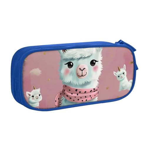 AQRJLPO Federmäppchen mit niedlichem Lama-Aufdruck für Jungen und Mädchen, großes Fassungsvermögen, Büro, Schule, Studenten, Schreibwaren-Tasche, Stifthalter mit 2 Fächern, Schwarz, blau von AQRJLPO