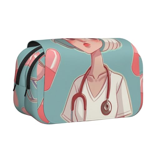 AQRJLPO Federmäppchen mit niedlichem Leopardenmuster, doppelschichtig, Flip-Bleistifttasche, Stift-Organizer, Make-up-Tasche für Schule, Reisen und Arbeit, Süße Krankenschwester, Einheitsgröße von AQRJLPO