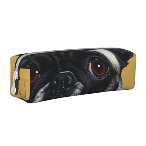 AQRJLPO Federmäppchen mit niedlichem Mops-Motiv, einfaches Federmäppchen, niedliches Federmäppchen, Federmäppchen, Schule, Schreibwaren, Organizer, Make-up-Tasche für Jungen, Mädchen, Studenten, weiß von AQRJLPO