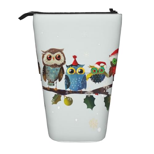 AQRJLPO Federmäppchen mit niedlichem Weihnachts-Eulen auf Ast, erweiterbar, für Reisen, Schreibwaren und Make-up-Tasche, Schreibtisch-Aufbewahrungsbox für Schule, Büro, Reisen, Schwarz , Einheitsgröße von AQRJLPO