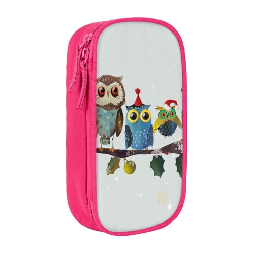 AQRJLPO Federmäppchen mit niedlichem Weihnachts-Eulen auf Ast, für Studenten, Jungen, Mädchen, großes Fassungsvermögen, doppellagig, Büro, Schule, Schreibwaren, Stiftehalter, Schwarz, rose von AQRJLPO