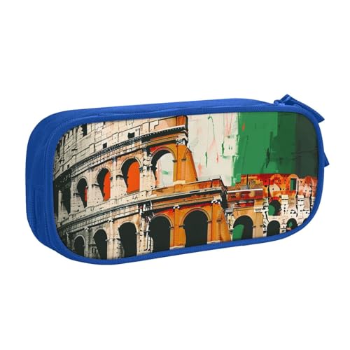 AQRJLPO Federmäppchen mit römischem Kolosseum, italienische Flagge, für Jungen und Mädchen, großes Fassungsvermögen, Büro, Schule, Studenten, Schreibwaren-Tasche, Stifthalter mit 2 Fächern, Schwarz von AQRJLPO