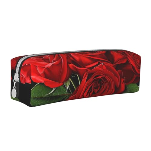 AQRJLPO Federmäppchen mit rotem Rosen-Motiv, einfaches Federmäppchen, niedliches Federmäppchen, Stifteetui, Schule, Schreibwaren, Organizer, Make-up-Tasche für Jungen, Mädchen, Studenten, weiß von AQRJLPO