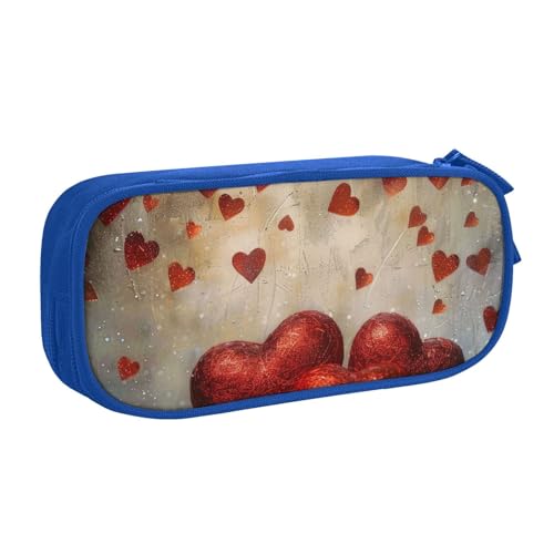 AQRJLPO Federmäppchen mit roten Herzen, für Jungen und Mädchen, großes Fassungsvermögen, Büro, Schule, Studenten, Schreibwaren-Tasche, Stifthalter mit 2 Fächern, Schwarz, blau, Einheitsgröße von AQRJLPO