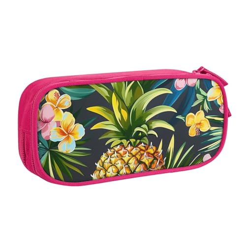 AQRJLPO Federmäppchen mit tropischem Ananas-Motiv für Jungen und Mädchen, großes Fassungsvermögen, Büro, Schule, Studenten, Schreibwaren-Tasche, Stifthalter mit 2 Fächern, Schwarz, rose, Einheitsgröße von AQRJLPO