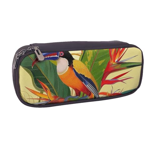AQRJLPO Federmäppchen mit tropischem Paradiesvogel, Leder, niedliches Federmäppchen, Reise-Make-up-Tasche, Schreibwaren-Geschenk für Studenten, Mädchen, Jungen, Frauen, Schwarz , Einheitsgröße von AQRJLPO