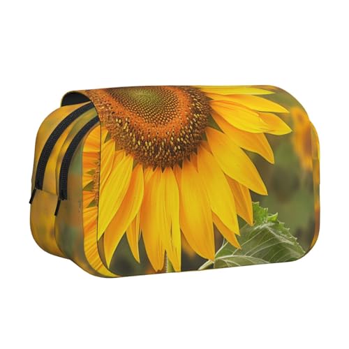 AQRJLPO Federmäppchen mit tropischen Blättern, doppellagig, Flip-Bleistifttasche, Stift-Organizer, Make-up-Tasche für Schule, Reisen und Arbeit, Sonnenblumen2, Einheitsgröße, Schulranzen von AQRJLPO