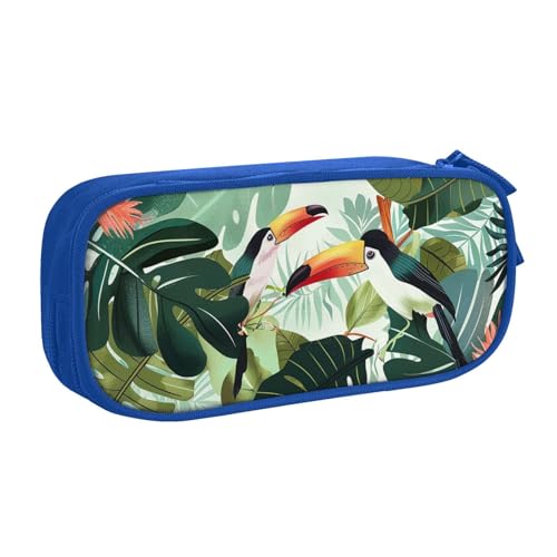 AQRJLPO Federmäppchen mit tropischen Blättern und Vogelmotiven für Jungen und Mädchen, großes Fassungsvermögen, Büro, Schule, Studenten, Schreibwaren-Tasche, Stifthalter mit 2 Fächern, Schwarz, blau von AQRJLPO