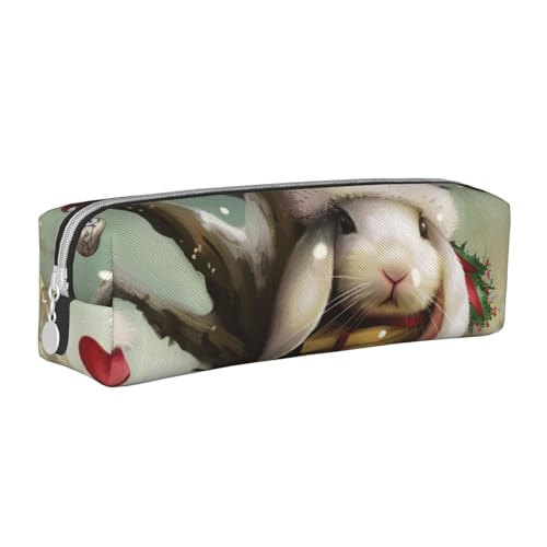 AQRJLPO Federmäppchen mit weihnachtlichem Hasen-Motiv, bedrucktes Leder, einfaches Federmäppchen, niedliches Federmäppchen, Stifteetui, Schule, Schreibwaren, Organizer, Make-up-Tasche für Jungen von AQRJLPO