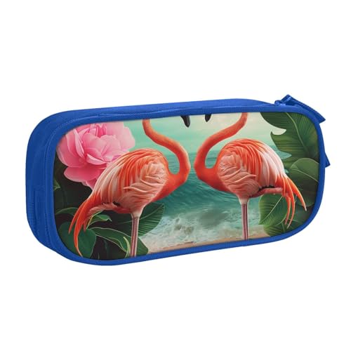 AQRJLPO Federmäppchen mit zwei Flamingodrucken, für Jungen und Mädchen, großes Fassungsvermögen, Büro, Schule, Studenten, Schreibwaren-Tasche, Stifthalter mit 2 Fächern, Schwarz, blau, Einheitsgröße von AQRJLPO