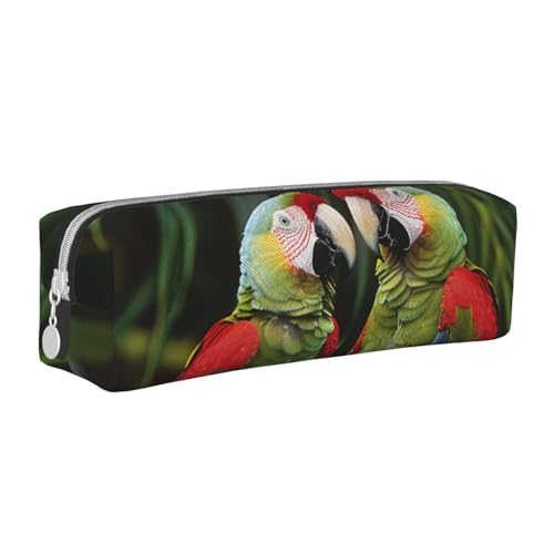 AQRJLPO Federmäppchen mit zwei Papageien auf grüner Palme, bedrucktes Leder, einfaches Federmäppchen, niedliches Federmäppchen, Stifteetui, Schule, Schreibwaren, Organizer, Make-up-Tasche für Jungen von AQRJLPO