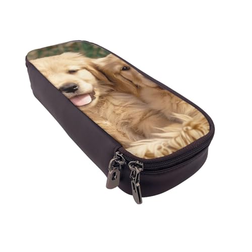 AQRJLPO Golden Retriever Federmäppchen aus Leder mit Reißverschluss, wasserdicht, für Schule, Reisen, Make-up-Tasche, Schreibwaren-Geschenk für Studenten, Frauen, Schwarz , Einheitsgröße, Schulranzen von AQRJLPO