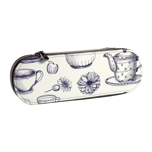 AQRJLPO Handgezeichnete Teekannen und Tassen, bedrucktes Leder-Federmäppchen, Mehrzweck-Reise-Kosmetiktasche, Reißverschluss, Schreibtisch-Aufbewahrungsbox, kompaktes Geschenk für Schule, Büro, Reisen AQRJLPO Handgezeichnete Teekannen und Tassen, bedrucktes Leder-Federmäppchen, Mehrzweck-Reise-Kosmetiktasche, Reißverschluss, Schreibtisch-Aufbewahrungsbox, kompaktes Geschenk für Schule, Büro, Reisen von AQRJLPO
