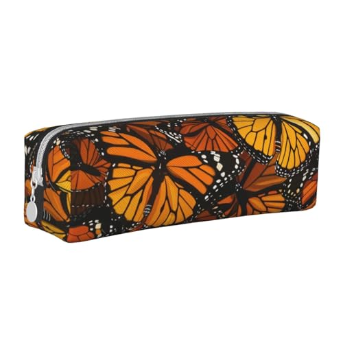 AQRJLPO Heaps of Orange Monarch Butterflies bedrucktes Leder-Federmäppchen, niedliches Federmäppchen, Stifteetui, Schule, Schreibwaren, Organizer, Make-up-Tasche für Jungen, Mädchen, Studenten, weiß von AQRJLPO