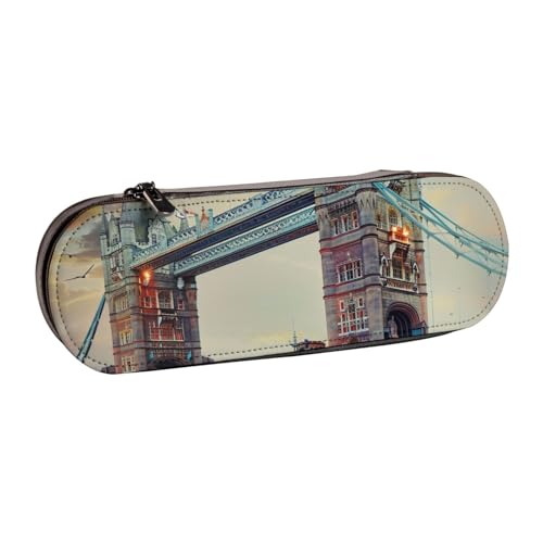 AQRJLPO Historisches Federmäppchen aus Leder mit London-Aufdruck, vielseitig verwendbar, Reise-Kosmetiktasche, Reißverschluss, Schreibtisch-Aufbewahrungsbox, kompaktes Geschenk für Schule, Büro von AQRJLPO