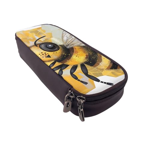 AQRJLPO Honey Bee Kunstdrucke, Leder-Federmäppchen und Kosmetik-Organizer-Tasche mit Reißverschluss, wasserdicht, Schulbedarf, Reise-Make-up-Tasche, Schreibwaren-Geschenk für Studenten, Frauen von AQRJLPO