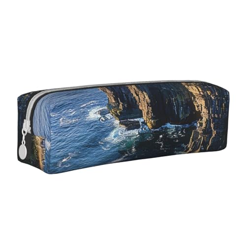 AQRJLPO Ireland Outdoors County Clare The Cliffs bedrucktes Leder-Federmäppchen, niedliches Federmäppchen, Stifteetui, Schule, Schreibwaren, Organizer, Make-up-Tasche für Jungen, Mädchen, Studenten von AQRJLPO