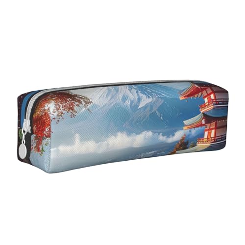 AQRJLPO Japanisches Federmäppchen, Motiv: Fuji-Landschaft, bedrucktes Leder, einfaches Federmäppchen, niedliches Federmäppchen, Stifteetui, Schule, Schreibwaren, Organizer, Make-up-Tasche für Jungen von AQRJLPO