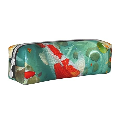 AQRJLPO Japanisches Federmäppchen, hübsches Koi-Fisch, bedrucktes Leder, einfaches Federmäppchen, niedliches Federmäppchen, Schulbedarf, Organizer, Make-up-Tasche für Jungen, Mädchen, Studenten, weiß von AQRJLPO