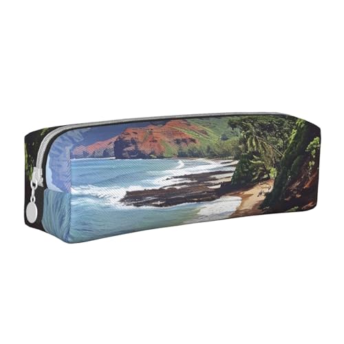 AQRJLPO Kauai Hawaii Seashore bedrucktes Leder-Federmäppchen, niedliches Federmäppchen, Stifteetui, Schule, Schreibwaren, Organizer, Make-up-Tasche für Jungen, Mädchen, Studenten, weiß, Einheitsgröße von AQRJLPO