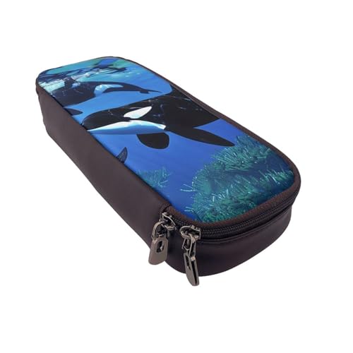 AQRJLPO Killerwale mit Aufdrucken, Leder-Federmäppchen und Kosmetik-Organizer-Tasche mit Reißverschluss, wasserdicht, Schulbedarf, Reise-Make-up-Tasche, Schreibwaren-Geschenk für Studenten, Frauen von AQRJLPO
