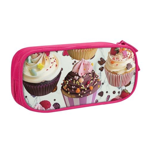 AQRJLPO Köstliches Federmäppchen mit Cupcake-Aufdruck, für Jungen und Mädchen, großes Fassungsvermögen, Büro, Schule, Studenten, Schreibwaren-Tasche, Stifthalter mit 2 Fächern, Schwarz, rose von AQRJLPO