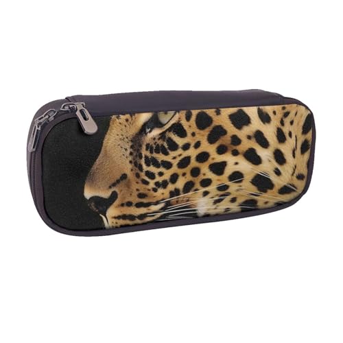 AQRJLPO Leder-Federmäppchen mit Leopardenmuster, niedliches Federmäppchen, Reise-Make-up-Tasche, Schreibwaren-Geschenk für Studenten, Mädchen, Jungen, Frauen, Schwarz , Einheitsgröße, Schulranzen von AQRJLPO