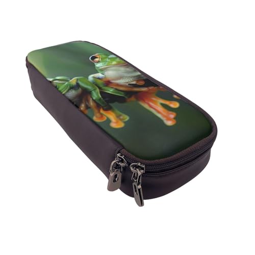AQRJLPO Lustiges Federmäppchen aus Leder mit Frosch-Aufdruck, Kosmetik-Organizer-Tasche mit Reißverschluss, wasserdicht, für Schulbedarf, Reise-Make-up-Tasche, Schreibwaren-Geschenk für Studenten von AQRJLPO