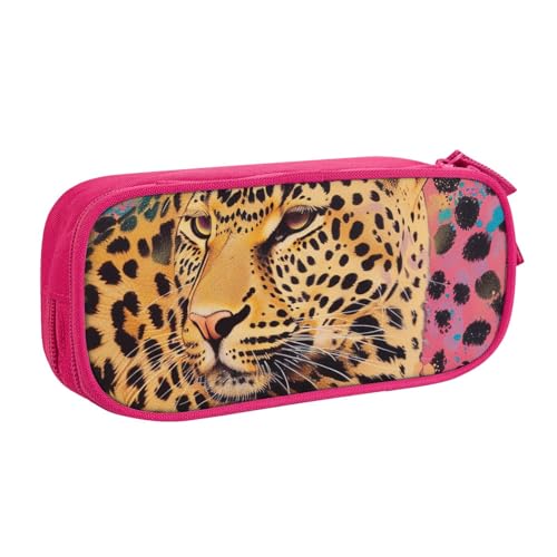 AQRJLPO Lustiges Federmäppchen mit Leopardenmuster für Jungen und Mädchen, großes Fassungsvermögen, Büro, Schule, Studenten, Schreibwaren-Tasche, Stifthalter mit 2 Fächern, Schwarz, rose von AQRJLPO