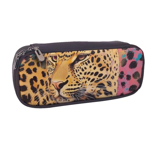 AQRJLPO Lustiges Leder-Federmäppchen mit Leopardenmuster, niedliches Federmäppchen, Reise-Make-up-Tasche, Schreibwaren-Geschenk für Studenten, Mädchen, Jungen, Frauen, Schwarz , Einheitsgröße von AQRJLPO