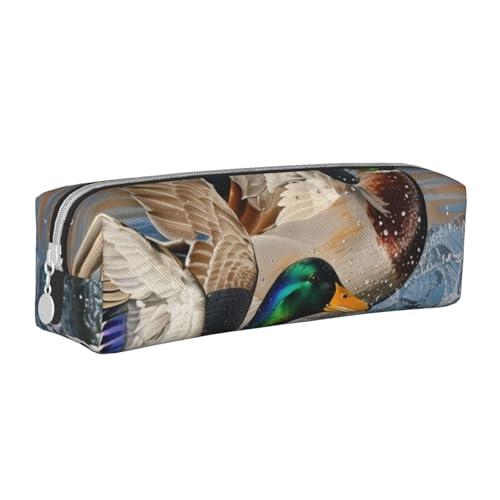 AQRJLPO Mallard Ducks Federmäppchen, bedrucktes Leder, einfaches Federmäppchen, niedliches Federmäppchen, Federmäppchen, Schule, Schreibwaren, Organizer, Make-up-Tasche für Jungen, Mädchen, Studenten von AQRJLPO