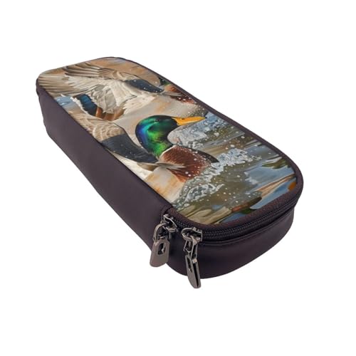 AQRJLPO Mallard Federmäppchen aus Leder mit Entenmuster, Kosmetik-Organizer-Tasche mit Reißverschluss, wasserdicht, für Schulbedarf, Reise-Make-up-Tasche, Schreibwaren-Geschenk für Studenten, Frauen von AQRJLPO