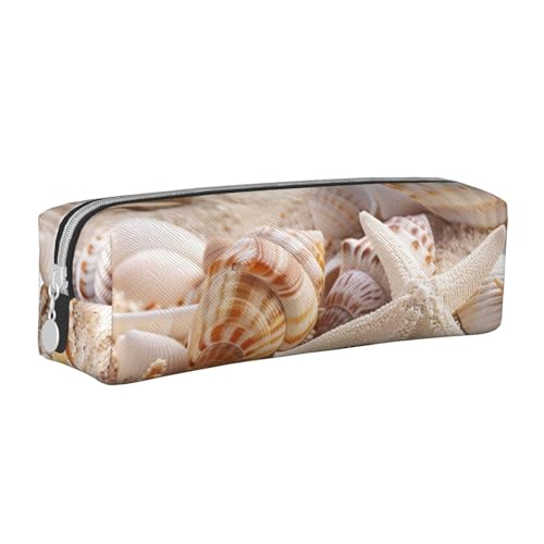 AQRJLPO Muschel am Strand bedrucktes Leder-Federmäppchen, niedliches Federmäppchen, Stifteetui, Schule, Schreibwaren, Organizer, Make-up-Tasche für Jungen, Mädchen, Studenten, weiß, Einheitsgröße von AQRJLPO