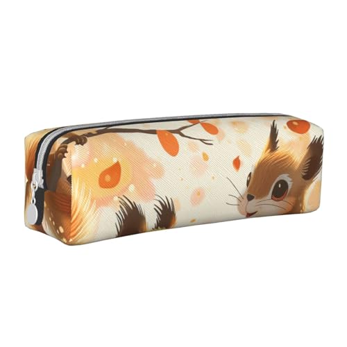 AQRJLPO Niedliches Eichhörnchen bedrucktes Leder-Federmäppchen, niedliches Federmäppchen, Stifteetui, Schule, Schreibwaren, Organizer, Make-up-Tasche für Jungen, Mädchen, Studenten, weiß von AQRJLPO