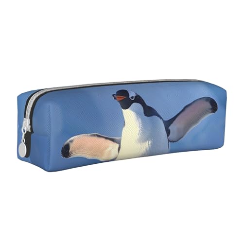 AQRJLPO Niedliches Pinguin-bedrucktes Leder-Federmäppchen, niedliches Federmäppchen, Stifteetui, Schule, Schreibwaren, Organizer, Make-up-Tasche für Jungen, Mädchen, Studenten, weiß, Einheitsgröße von AQRJLPO