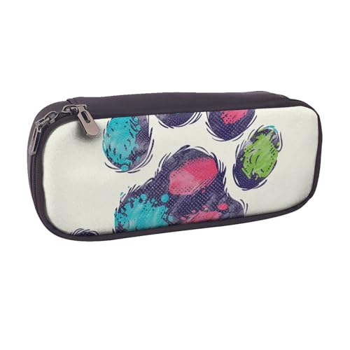 AQRJLPO Niedliches buntes Federmäppchen mit Hundepfotenabdrücken, Leder-Federmäppchen, Federmäppchen, Reise-Make-up-Tasche, Schreibwaren-Geschenk für Studenten, Mädchen, Jungen, Frauen, Schwarz von AQRJLPO