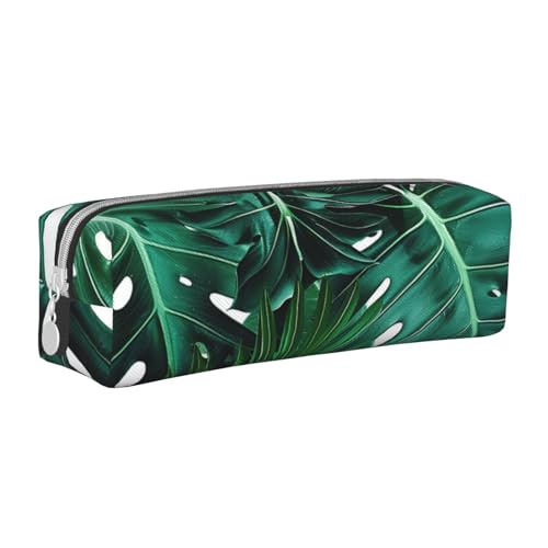 AQRJLPO Niedliches grünes Palmblatt-bedrucktes Leder-Federmäppchen, niedliches Federmäppchen, Federmäppchen, Schulbedarf-Organizer, Make-up-Tasche für Jungen, Mädchen, Studenten, weiß, Einheitsgröße von AQRJLPO