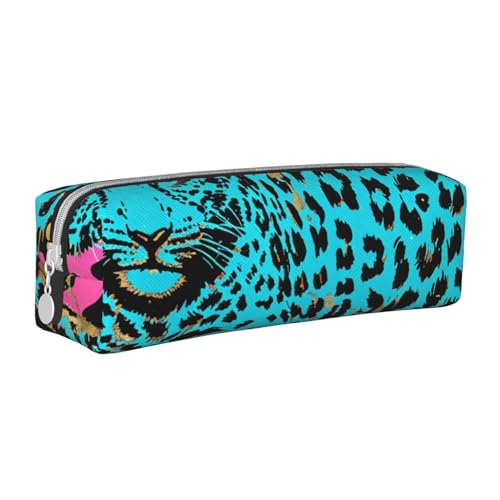 AQRJLPO Niedliches türkisfarbenes Leder-Federmäppchen mit Leopardenmuster, niedliches Federmäppchen, Stifteetui, Schule, Schreibwaren, Organizer, Make-up-Tasche für Jungen, Mädchen, Studenten, weiß von AQRJLPO