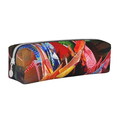 AQRJLPO Origami-Papier-Kraniche-bedrucktes Leder-Federmäppchen, niedliches Federmäppchen, Federmäppchen, Schulbedarf-Organizer, Make-up-Tasche für Jungen, Mädchen, Studenten, weiß, Einheitsgröße von AQRJLPO