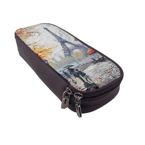 AQRJLPO Paris Street Tower Malerei-Drucke, Leder-Federmäppchen und Kosmetik-Organizer-Tasche mit Reißverschluss, wasserdicht, Schulbedarf, Reise-Make-up-Tasche, Schreibwaren-Geschenk für Studenten von AQRJLPO
