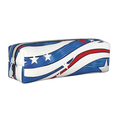 AQRJLPO Patriotische Sterne Streifen Unabhängigkeitstag Bedrucktes Leder Einfaches Federmäppchen Niedliches Federmäppchen Tasche Schule Schreibwaren Organizer Make-up Tasche für Jungen Mädchen von AQRJLPO