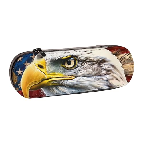 AQRJLPO Patriotischer Weißkopfseeadler mit amerikanischer Flagge, Leder-Federmäppchen, Organizer, Mehrzweck-Reise-Kosmetiktasche, Reißverschluss, Schreibtisch-Aufbewahrungsbox, kompaktes Geschenk für von AQRJLPO